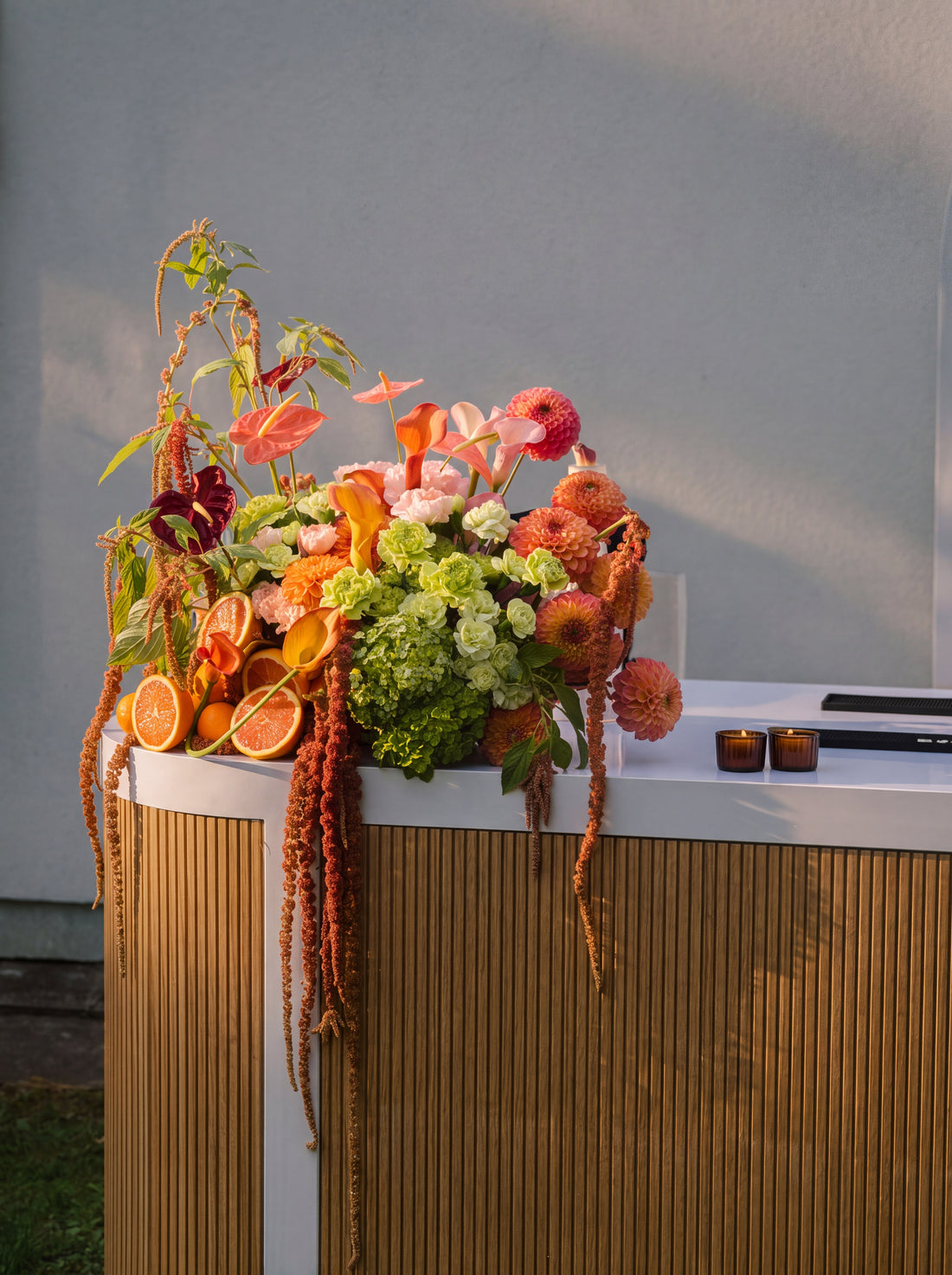 Table detail with citrus and blossom