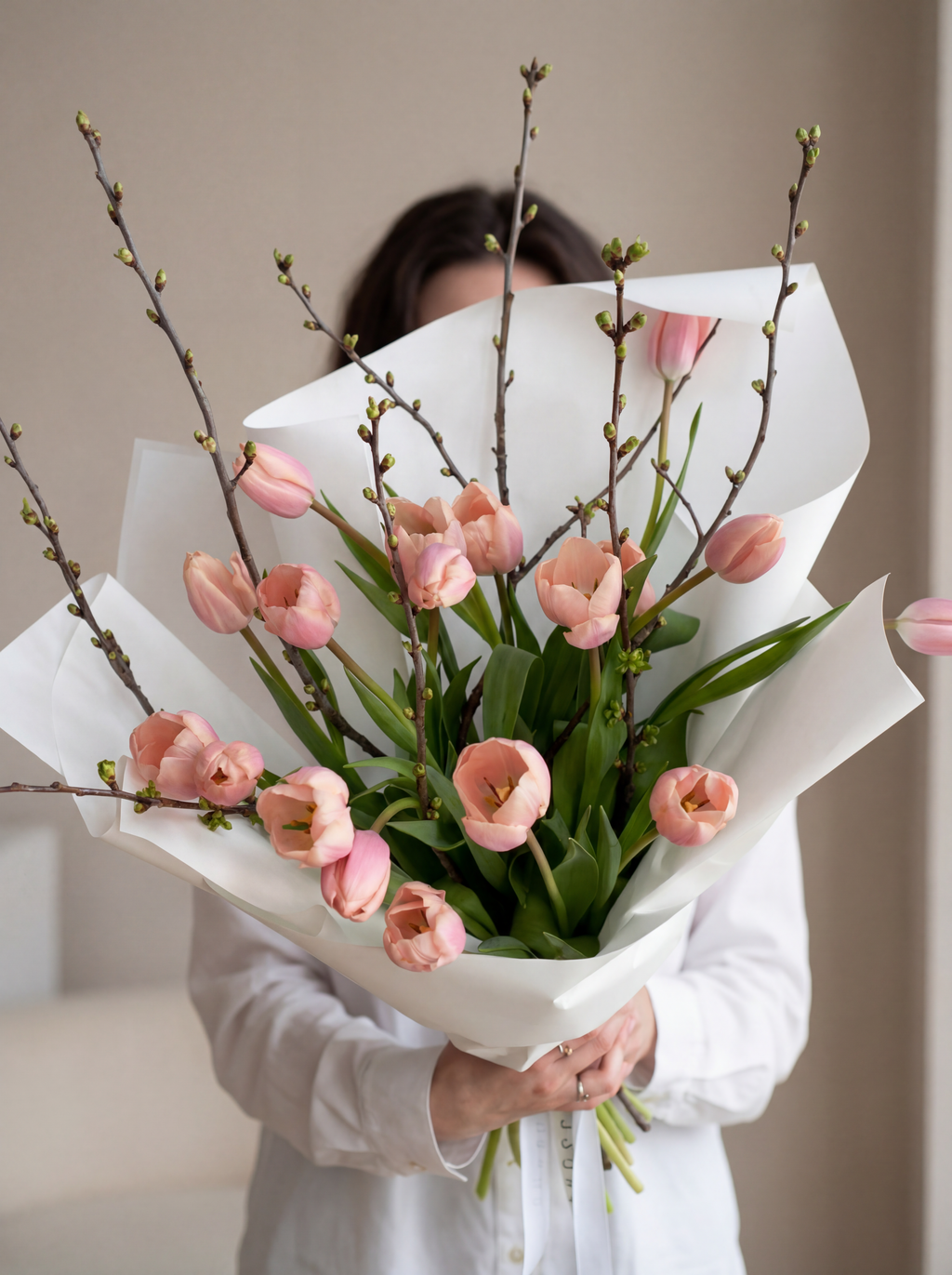 Soft Power Tulips with Forsythia